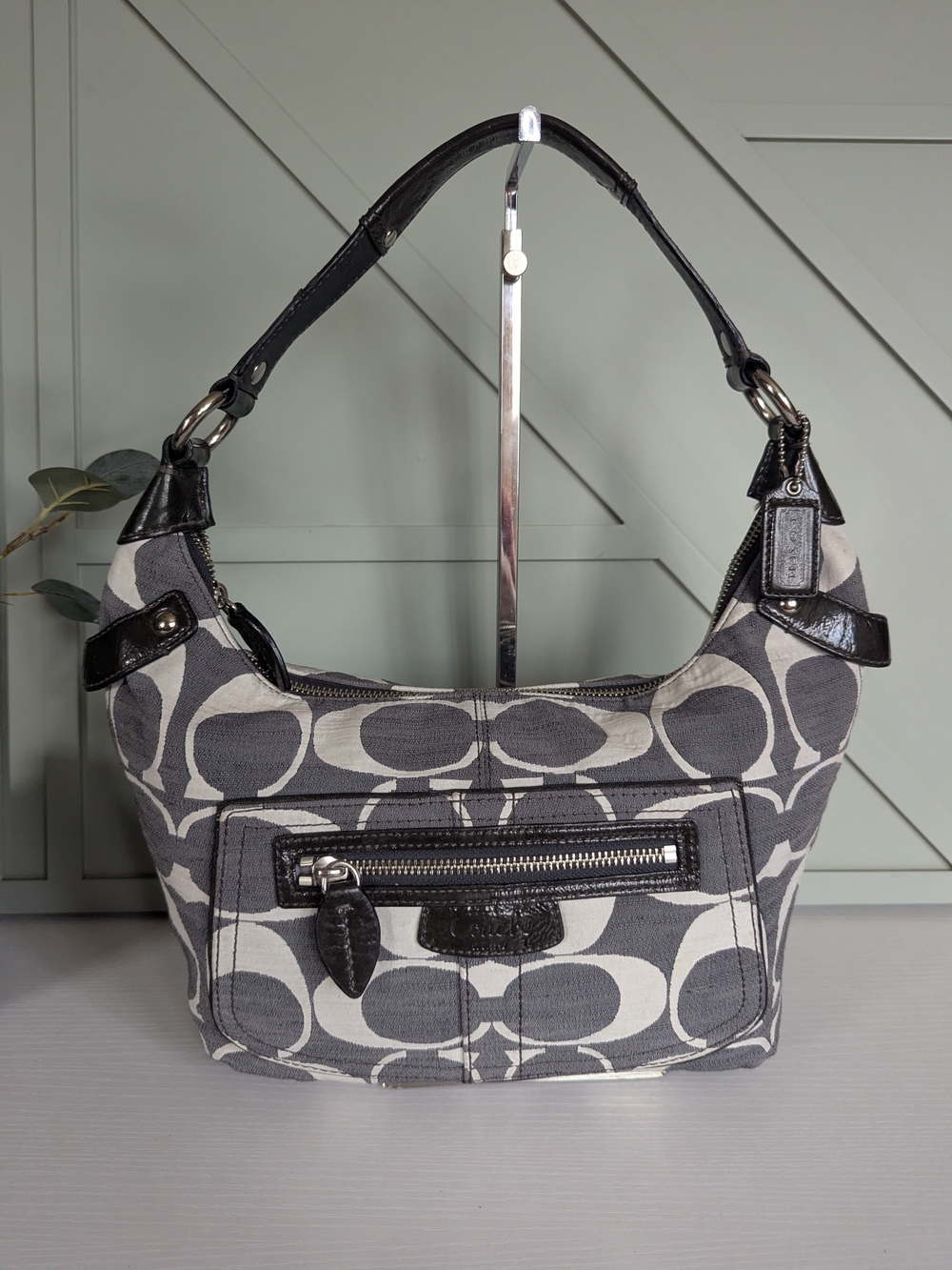 Coach Signature Canvas Hobo Bag in Charcoal Gray